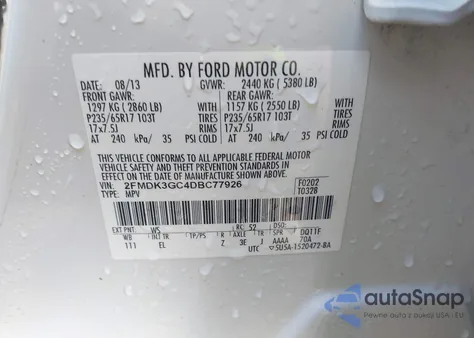 2013 Ford Edge Se из США, поврежденный, VIN 2FMDK3GC4DBC77926